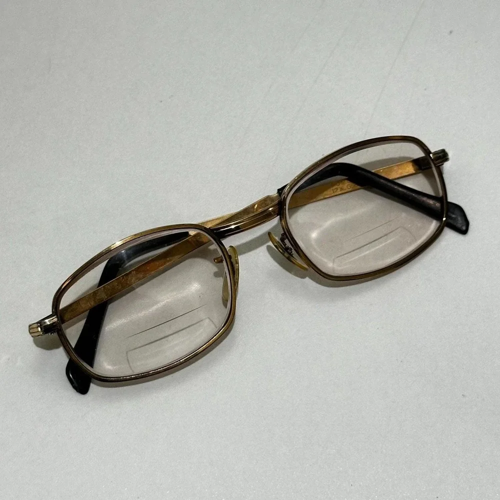 Antique Romco 12K Gold-Filled Rimmed Bifocal Eyeglasses 46-18 Rectangular Lenses
